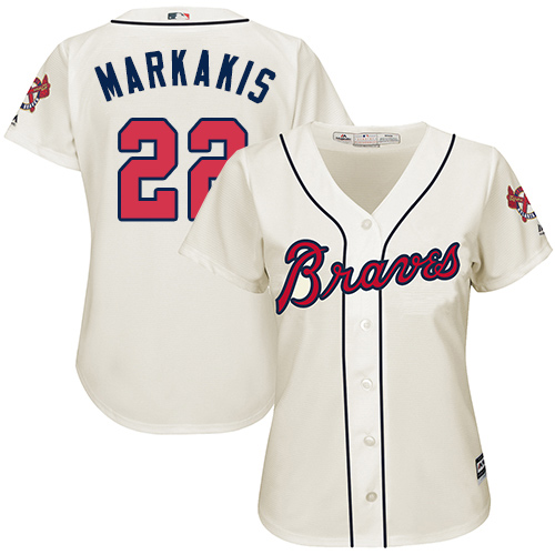 Braves #22 Nick Markakis Cream Alternate Women's Stitched MLB Jersey Braves #22 Nick Markakis Cream Alternate Women's Stitched MLB Jersey