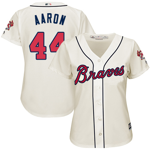Braves #44 Hank Aaron Cream Alternate Women's Stitched MLB Jersey Braves #44 Hank Aaron Cream Alternate Women's Stitched MLB Jersey