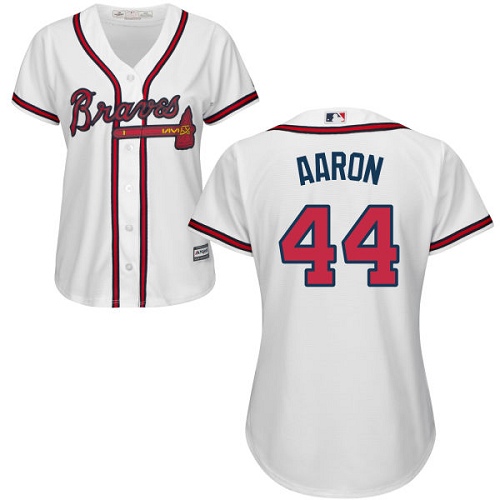 Braves #44 Hank Aaron White Home Women's Stitched MLB Jersey Braves #44 Hank Aaron White Home Women's Stitched MLB Jersey