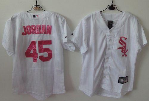 White Sox #45 Michael Jordan White(Pink Strip) Women's Fashion Stitched MLB Jersey White Sox #45 Michael Jordan White(Pink Strip) Women's Fashion Stitched MLB Jersey
