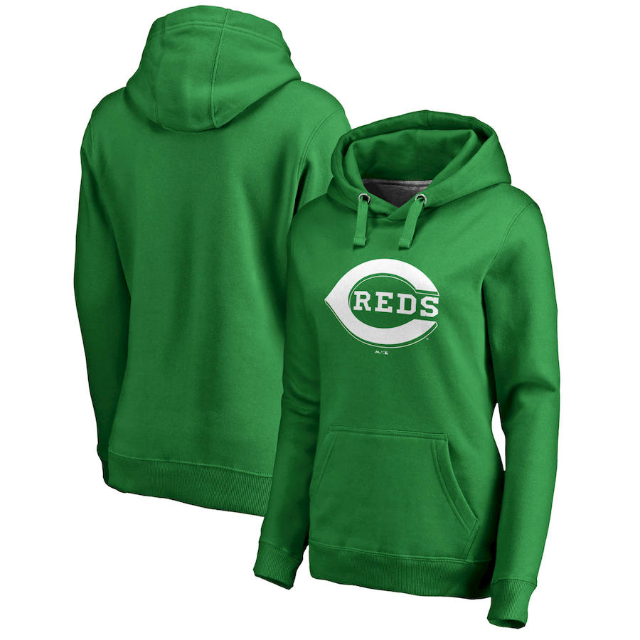 Cincinnati Reds Majestic Women's St. Patrick's Day White Logo Pullover Hoodie Kelly Green Cincinnati Reds Majestic Women's St. Patrick's Day White Logo Pullover Hoodie Kelly Green