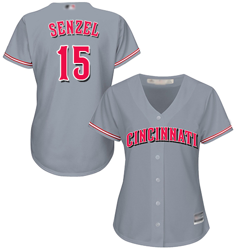 Reds #15 Nick Senzel Grey Road Women's Stitched MLB Jersey Reds #15 Nick Senzel Grey Road Women's Stitched MLB Jersey