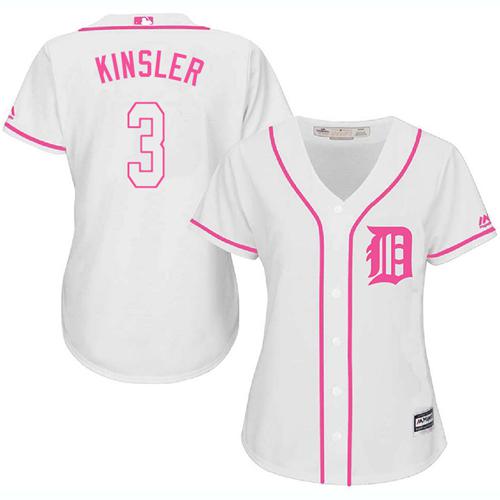 Tigers #3 Ian Kinsler White/Pink Fashion Women's Stitched MLB Jersey Tigers #3 Ian Kinsler White/Pink Fashion Women's Stitched MLB Jersey