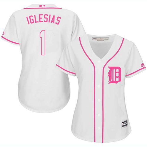 Tigers #1 Jose Iglesias White/Pink Fashion Women's Stitched MLB Jersey Tigers #1 Jose Iglesias White/Pink Fashion Women's Stitched MLB Jersey