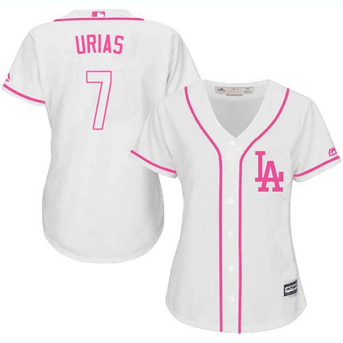 Dodgers #7 Julio Urias White/Pink Fashion Women's Stitched MLB Jersey Dodgers #7 Julio Urias White/Pink Fashion Women's Stitched MLB Jersey