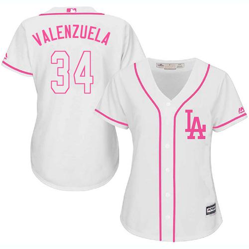 Dodgers #34 Fernando Valenzuela White/Pink Fashion Women's Stitched MLB Jersey Dodgers #34 Fernando Valenzuela White/Pink Fashion Women's Stitched MLB Jersey