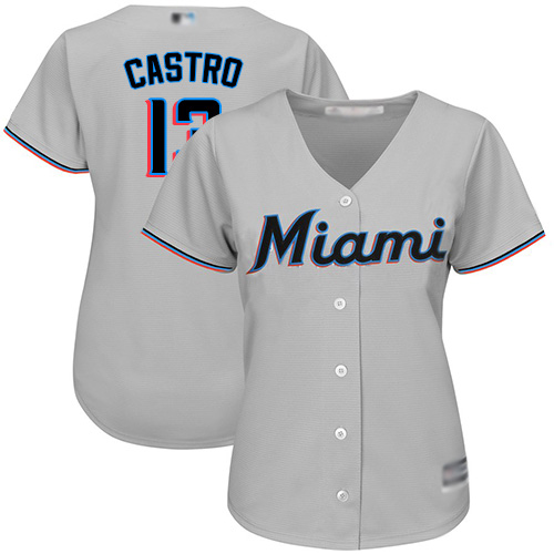 Marlins #13 Starlin Castro Grey Road Women's Stitched MLB Jersey Marlins #13 Starlin Castro Grey Road Women's Stitched MLB Jersey