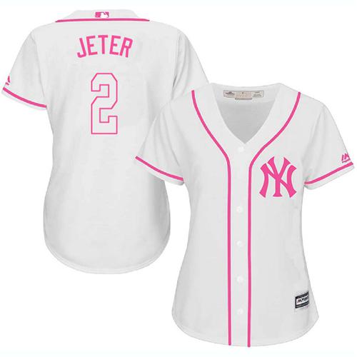 Yankees #2 Derek Jeter White/Pink Fashion Women's Stitched MLB Jersey Yankees #2 Derek Jeter White/Pink Fashion Women's Stitched MLB Jersey