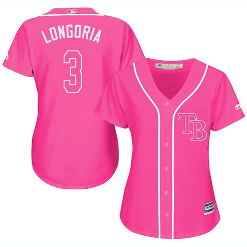 Rays #3 Evan Longoria Pink Fashion Women's Stitched MLB Jersey Rays #3 Evan Longoria Pink Fashion Women's Stitched MLB Jersey