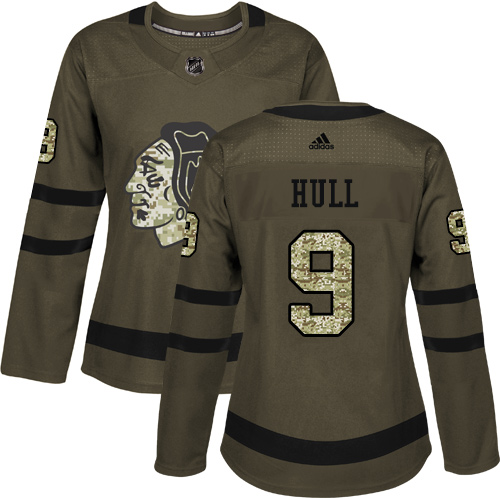 Adidas Blackhawks #9 Bobby Hull Green Salute to Service Women's Stitched NHL Jersey Adidas Blackhawks #9 Bobby Hull Green Salute to Service Women's Stitched NHL Jersey