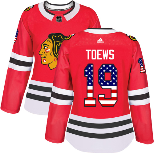 Adidas Blackhawks #19 Jonathan Toews Red Home Authentic USA Flag Women's Stitched NHL Jersey Adidas Blackhawks #19 Jonathan Toews Red Home Authentic USA Flag Women's Stitched NHL Jersey