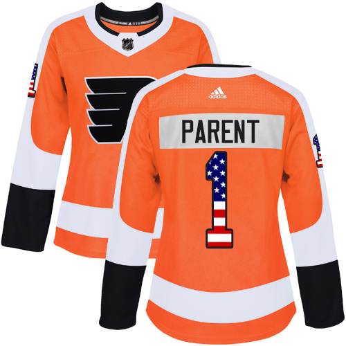 Adidas Flyers #1 Bernie Parent Orange Home Authentic USA Flag Women's Stitched NHL Jersey Adidas Flyers #1 Bernie Parent Orange Home Authentic USA Flag Women's Stitched NHL Jersey