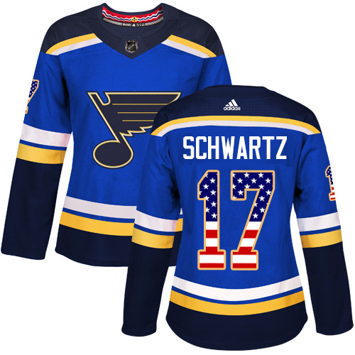 Adidas Blues #17 Jaden Schwartz Blue Home Authentic USA Flag Women's Stitched NHL Jersey Adidas Blues #17 Jaden Schwartz Blue Home Authentic USA Flag Women's Stitched NHL Jersey