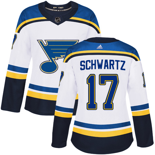 Adidas Blues #17 Jaden Schwartz White Road Authentic Women's Stitched NHL Jersey Adidas Blues #17 Jaden Schwartz White Road Authentic Women's Stitched NHL Jersey