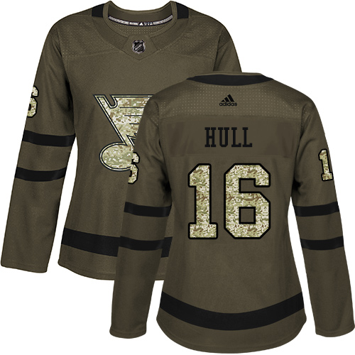 Adidas Blues #16 Brett Hull Green Salute to Service Women's Stitched NHL Jersey Adidas Blues #16 Brett Hull Green Salute to Service Women's Stitched NHL Jersey