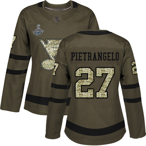 Adidas Blues #27 Alex Pietrangelo Green Salute to Service Stanley Cup Champions Women's Stitched NHL Jersey Adidas Blues #27 Alex Pietrangelo Green Salute to Service Stanley Cup Champions Women's Stitched NHL Jersey