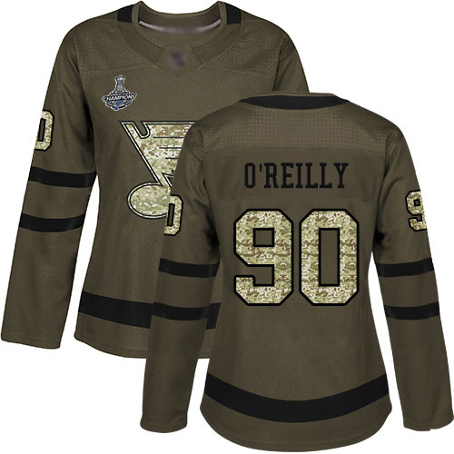 Adidas Blues #90 Ryan O'Reilly Green Salute to Service Stanley Cup Champions Women's Stitched NHL Jersey Adidas Blues #90 Ryan O'Reilly Green Salute to Service Stanley Cup Champions Women's Stitched NHL Jersey