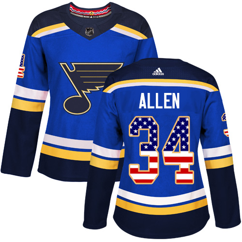 Adidas Blues #34 Jake Allen Blue Home Authentic USA Flag Women's Stitched NHL Jersey Adidas Blues #34 Jake Allen Blue Home Authentic USA Flag Women's Stitched NHL Jersey