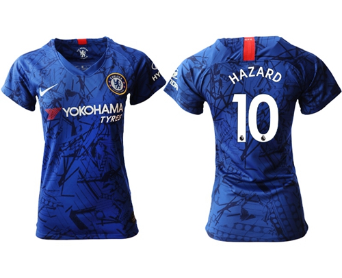 Women's Chelsea #10 Hazard Home Soccer Club Jersey