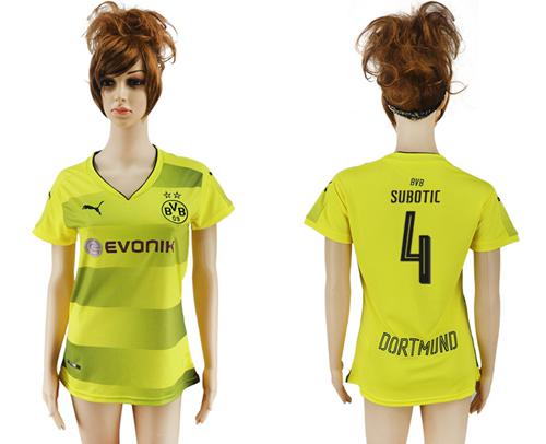 Women's Dortmund #4 Subotic Home Soccer Club Jersey Women's Dortmund #4 Subotic Home Soccer Club Jersey