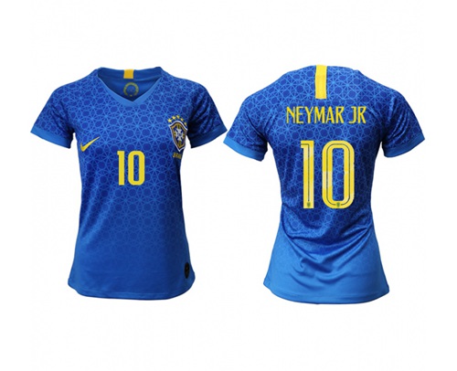 Women's Brazil #10 Neymar Jr Away Soccer Country Jersey Women's Brazil #10 Neymar Jr Away Soccer Country Jersey