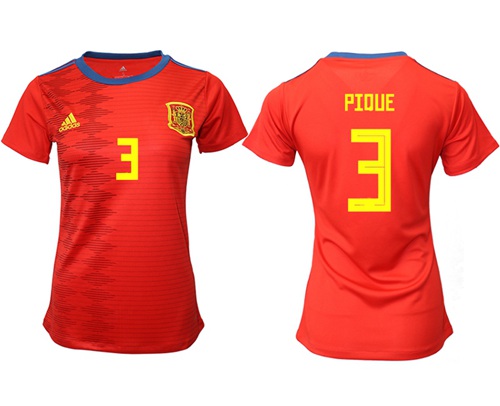 Women's Spain #3 Pique Red Home Soccer Country Jersey Women's Spain #3 Pique Red Home Soccer Country Jersey
