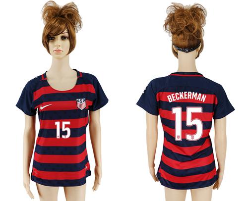 Women's USA #15 Beckerman Away Soccer Country Jersey