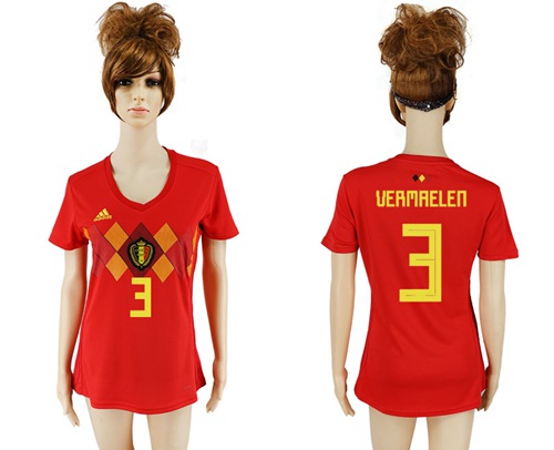 Women's Belgium #3 Vermaelen Red Home Soccer Country Jersey Women's Belgium #3 Vermaelen Red Home Soccer Country Jersey