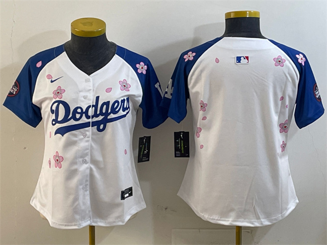 Women's Los Angeles Dodgers Blank White/Royal 2025 Tokyo Series Limited Stitched Baseball Jersey(Run Small)