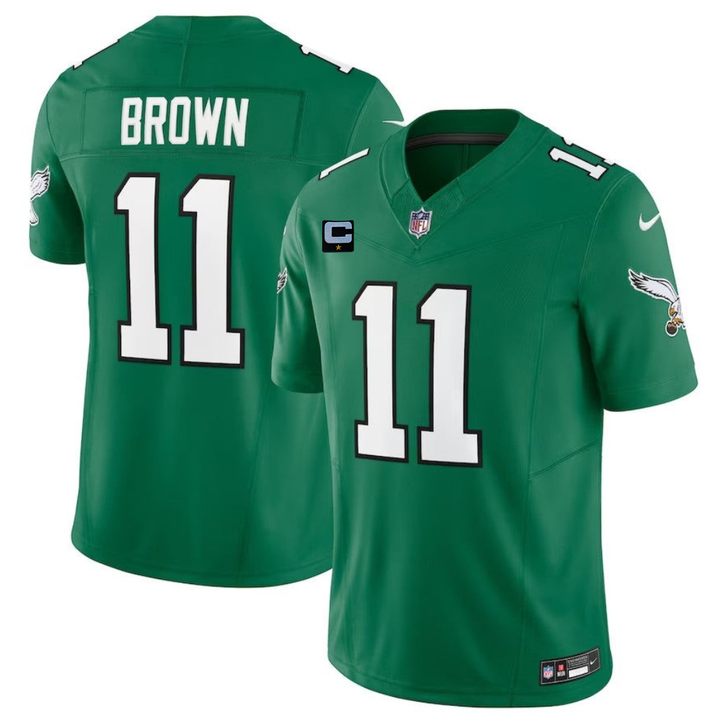 Youth's Philadelphia Eagles #11 A. J. Brown Green 2023 F.U.S.E. With 1-Star C Patch Vapor Untouchable Limited Stitched Jersey Youth's Philadelphia Eagles #11 A. J. Brown Green 2023 F.U.S.E. With 1-Star C Patch Vapor Untouchable Limited Stitched Jersey