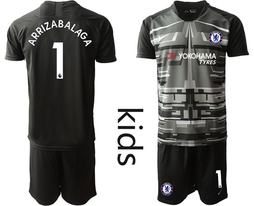 Chelsea #1 Arrizabalaga Black Goalkeeper Kid Soccer Club Jersey Chelsea #1 Arrizabalaga Black Goalkeeper Kid Soccer Club Jersey