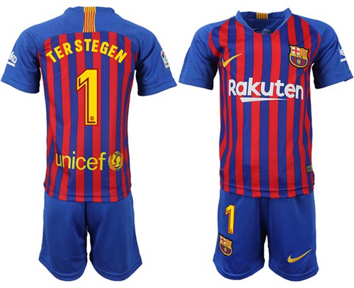 Barcelona #1 Ter Stegen Home Kid Soccer Club Jersey Barcelona #1 Ter Stegen Home Kid Soccer Club Jersey