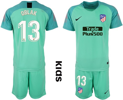 Atletico Madrid #13 Oblak Green Goalkeeper Kid Soccer Club Jersey