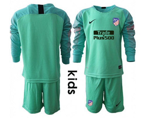 Atletico Madrid Blank Green Goalkeeper Long Sleeves Kid Soccer Club Jersey Atletico Madrid Blank Green Goalkeeper Long Sleeves Kid Soccer Club Jersey