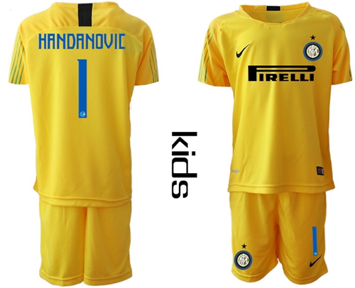Inter Milan #1 Handanovic Yellow Goalkeeper Kid Soccer Club Jersey Inter Milan #1 Handanovic Yellow Goalkeeper Kid Soccer Club Jersey