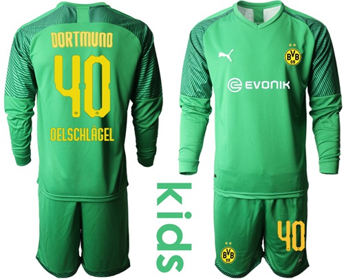 Dortmund #40 Oelschlagel Green Goalkeeper Long Sleeves Kid Soccer Club Jersey Dortmund #40 Oelschlagel Green Goalkeeper Long Sleeves Kid Soccer Club Jersey