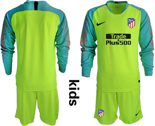 Atletico Madrid Blank Shiny Green Goalkeeper Long Sleeves Kid Soccer Club Jersey Atletico Madrid Blank Shiny Green Goalkeeper Long Sleeves Kid Soccer Club Jersey