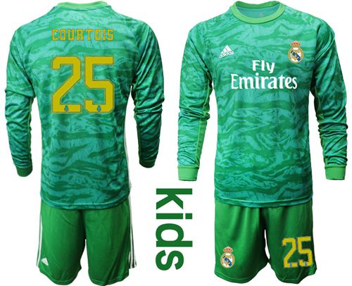Real Madrid #25 Courtois Green Goalkeeper Long Sleeves Kid Soccer Club Jersey Real Madrid #25 Courtois Green Goalkeeper Long Sleeves Kid Soccer Club Jersey