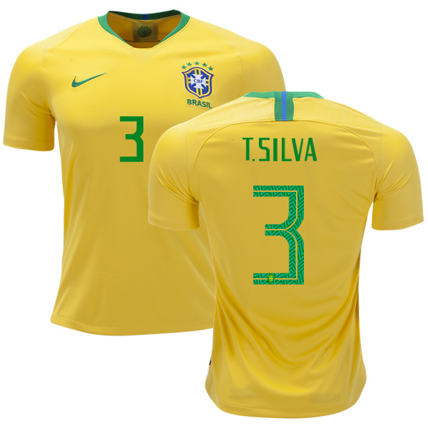 Brazil #3 T.Silva Home Kid Soccer Country Jersey Brazil #3 T.Silva Home Kid Soccer Country Jersey