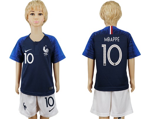France #10 Mbappe Home Kid Soccer Country Jersey France #10 Mbappe Home Kid Soccer Country Jersey