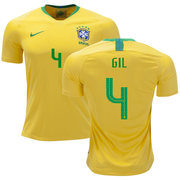 Brazil #4 Gil Home Kid Soccer Country Jersey Brazil #4 Gil Home Kid Soccer Country Jersey