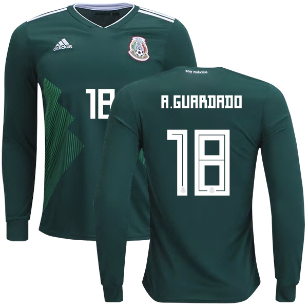 Mexico #18 A.Guardado Home Long Sleeves Kid Soccer Country Jersey Mexico #18 A.Guardado Home Long Sleeves Kid Soccer Country Jersey