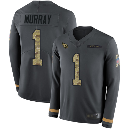 Nike Cardinals #1 Kyler Murray Anthracite Salute to Service Youth Stitched NFL Limited Therma Long Sleeve Jersey Nike Cardinals #1 Kyler Murray Anthracite Salute to Service Youth Stitched NFL Limited Therma Long Sleeve Jersey