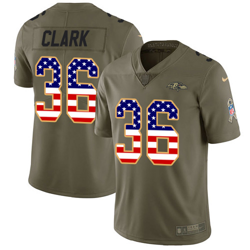 Nike Ravens #36 Chuck Clark Olive/USA Flag Youth Stitched NFL Limited 2017 Salute To Service Jersey Nike Ravens #36 Chuck Clark Olive/USA Flag Youth Stitched NFL Limited 2017 Salute To Service Jersey