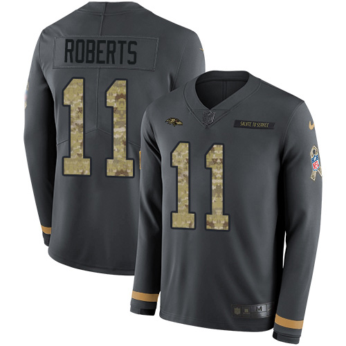 Nike Ravens #11 Seth Roberts Anthracite Salute to Service Youth Stitched NFL Limited Therma Long Sleeve Jersey Nike Ravens #11 Seth Roberts Anthracite Salute to Service Youth Stitched NFL Limited Therma Long Sleeve Jersey