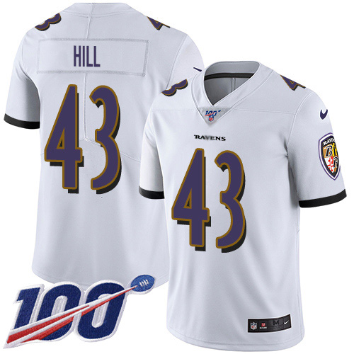 Nike Ravens #43 Justice Hill White Youth Stitched NFL 100th Season Vapor Untouchable Limited Jersey Nike Ravens #43 Justice Hill White Youth Stitched NFL 100th Season Vapor Untouchable Limited Jersey