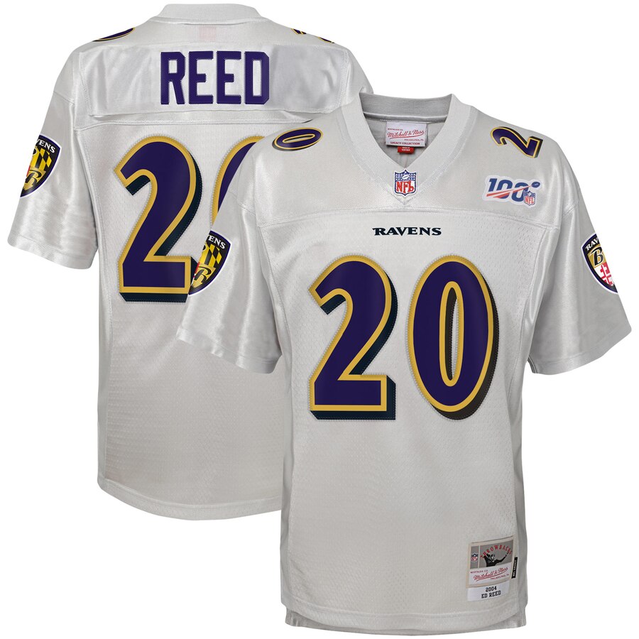 Youth Baltimore Ravens #20 Ed Reed Mitchell & Ness Platinum NFL 100 Retired Player Legacy Jersey Youth Baltimore Ravens #20 Ed Reed Mitchell & Ness Platinum NFL 100 Retired Player Legacy Jersey