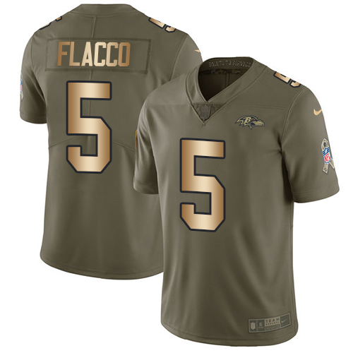 Nike Ravens #5 Joe Flacco Olive/Gold Youth Stitched NFL Limited 2017 Salute to Service Jersey Nike Ravens #5 Joe Flacco Olive/Gold Youth Stitched NFL Limited 2017 Salute to Service Jersey