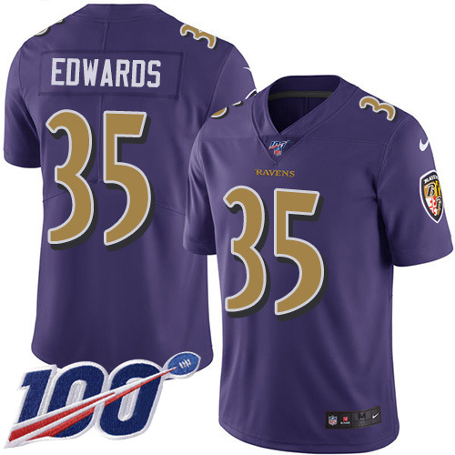 Nike Ravens #35 Gus Edwards Purple Youth Stitched NFL Limited Rush 100th Season Jersey Nike Ravens #35 Gus Edwards Purple Youth Stitched NFL Limited Rush 100th Season Jersey