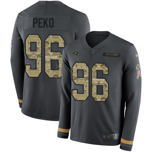 Nike Ravens #96 Domata Peko Sr Anthracite Salute to Service Youth Stitched NFL Limited Therma Long Sleeve Jersey Nike Ravens #96 Domata Peko Sr Anthracite Salute to Service Youth Stitched NFL Limited Therma Long Sleeve Jersey